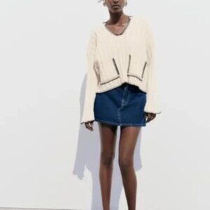 Zara Denim A-line Skater Skirt XS